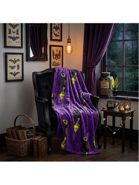 Disney The Grinch Halloween Plush Throw Blanket Purple Spiderweb Bats 50x70
